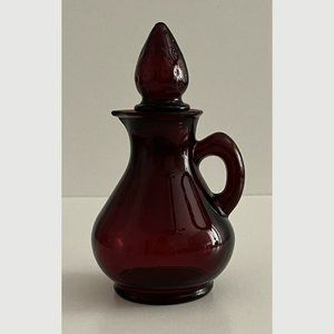 Avon Ruby Red Glass Cruet Bottle with Strawberry Shaped Stopper